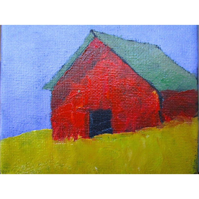 Miniature Red Barn 4x4 Lynne French O/C Farm Landscape For Sale - Image 4 of 4
