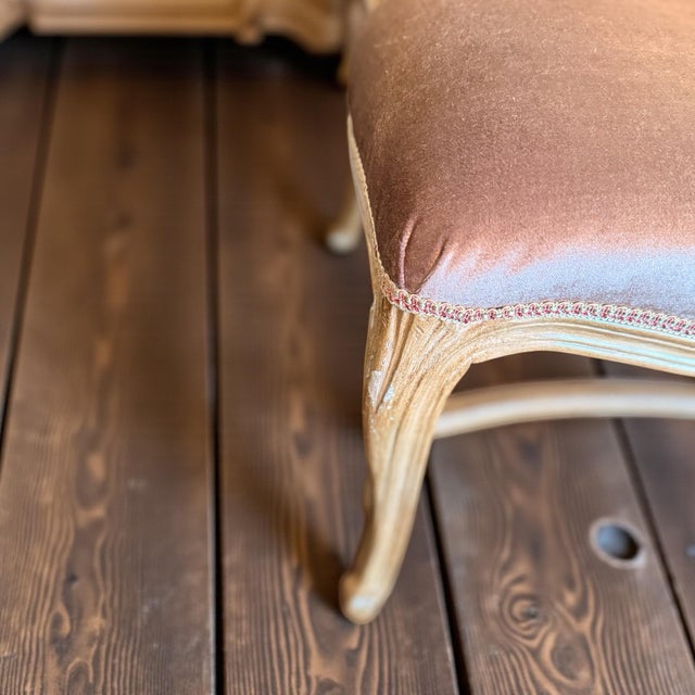 Pair French Louis XV Rosé Silk Velvet Woven Cane Back Accent Chairs For Sale In Los Angeles - Image 6 of 11