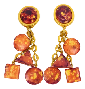 Kenzo Paris Orange and Red Resin Dangle Clip Earrings - 2 Pieces