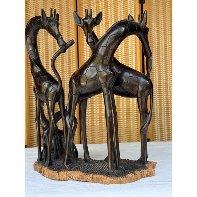 Vintage African Hand-Carved Ebony Wood Intertwined Giraffe Herd For Sale - Image 13 of 15