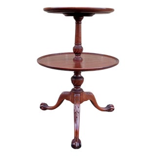 Vintage Mahogany Two Tier Round Dumbwaiter Table – 1940s Regency Style Claw Foot For Sale