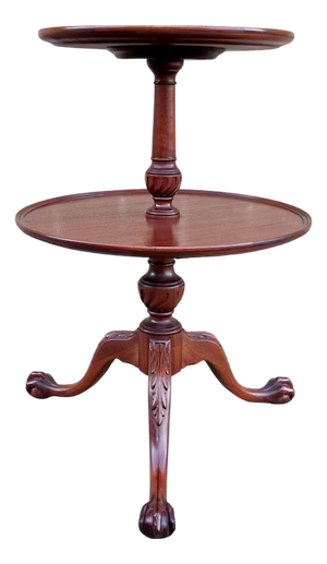 Vintage Mahogany Two Tier Round Dumbwaiter Table – 1940s Regency Style Claw Foot