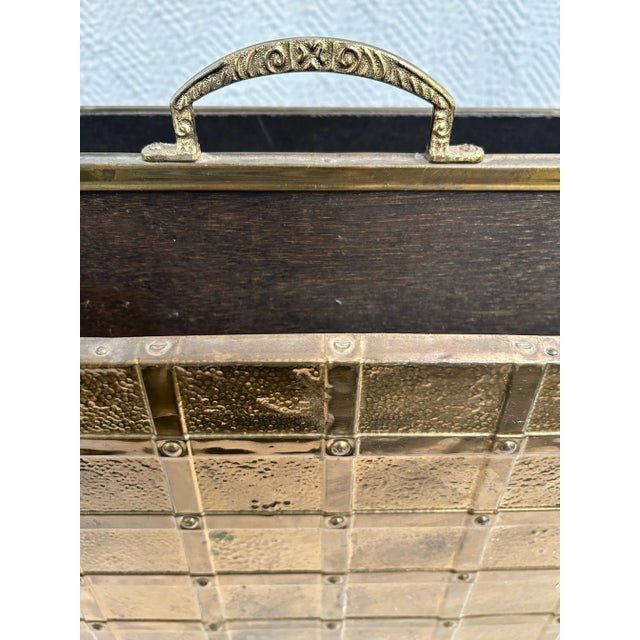 Mid 20th Century Brass Clad Magazine Holder With Handle For Sale - Image 4 of 8