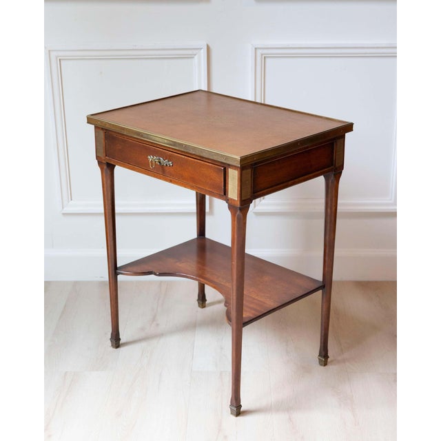 Mid 20th Century Louis XVI Style Writing Table in Walnut with Leather Top and Bronze Details For Sale - Image 13 of 13