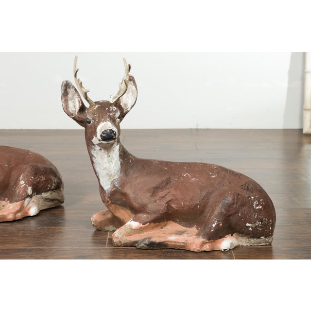 Vintage Pair of Midcentury American Deer Sculptures with Weathered Patina For Sale - Image 4 of 9