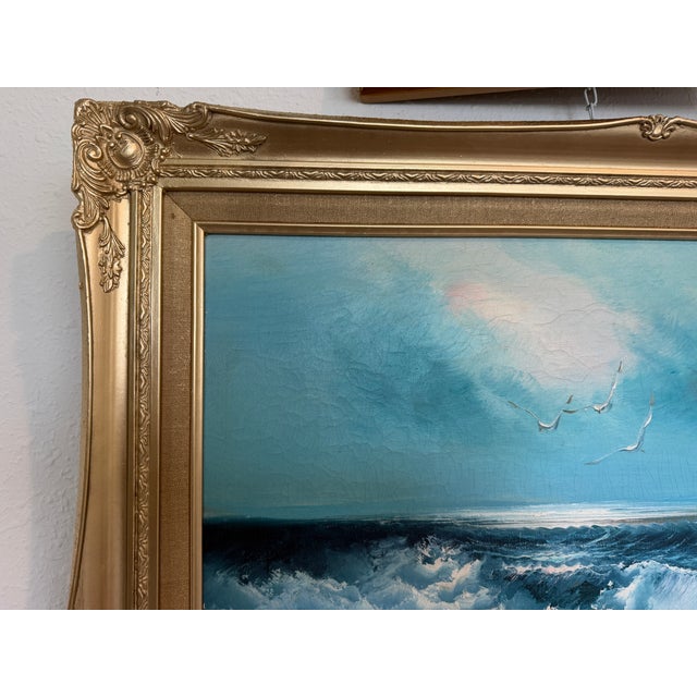 Roal English Seascape Oil Painting Vintage Ocean Waves Coastal Marine Art For Sale - Image 9 of 13