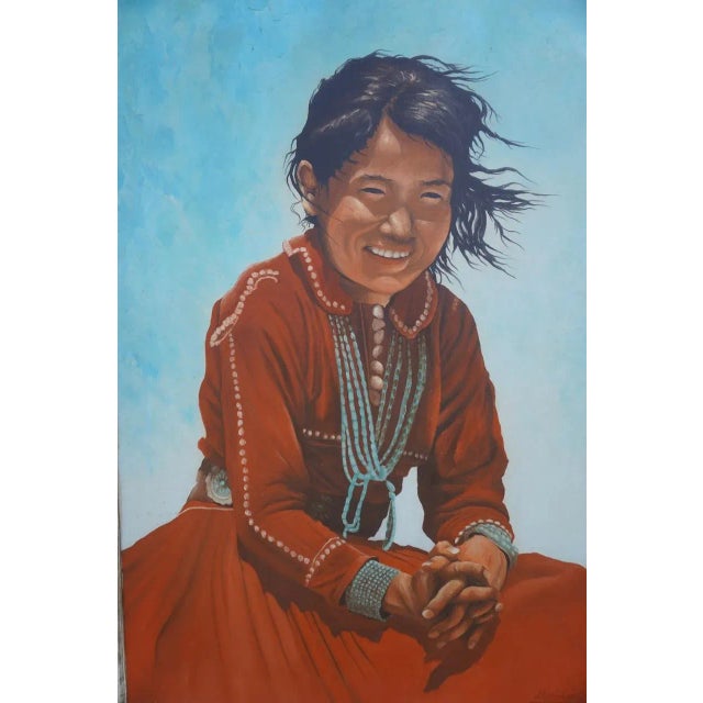 Realism Don E Taylor (B 1954) - Southwest Indian Girl With a Turquoise Necklace For Sale - Image 3 of 9