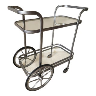 1990s Modern Silver Tone Milo Baughman Style Bar Cart For Sale