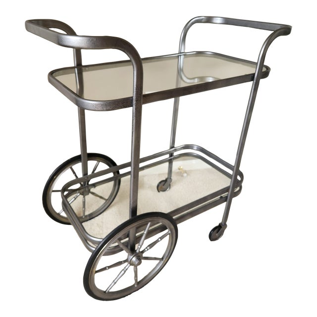 1990s Modern Silver Tone Milo Baughman Style Bar Cart For Sale