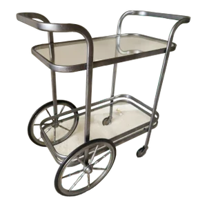 1990s Modern Silver Tone Milo Baughman Style Bar Cart