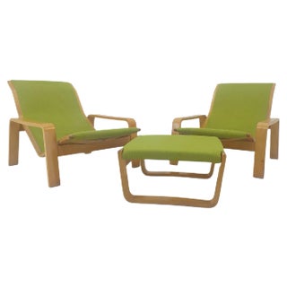 Pulkka Lounge Chairs by Ilmari Lappalainen for Asko, Finland, 1970s, Set of 3 For Sale