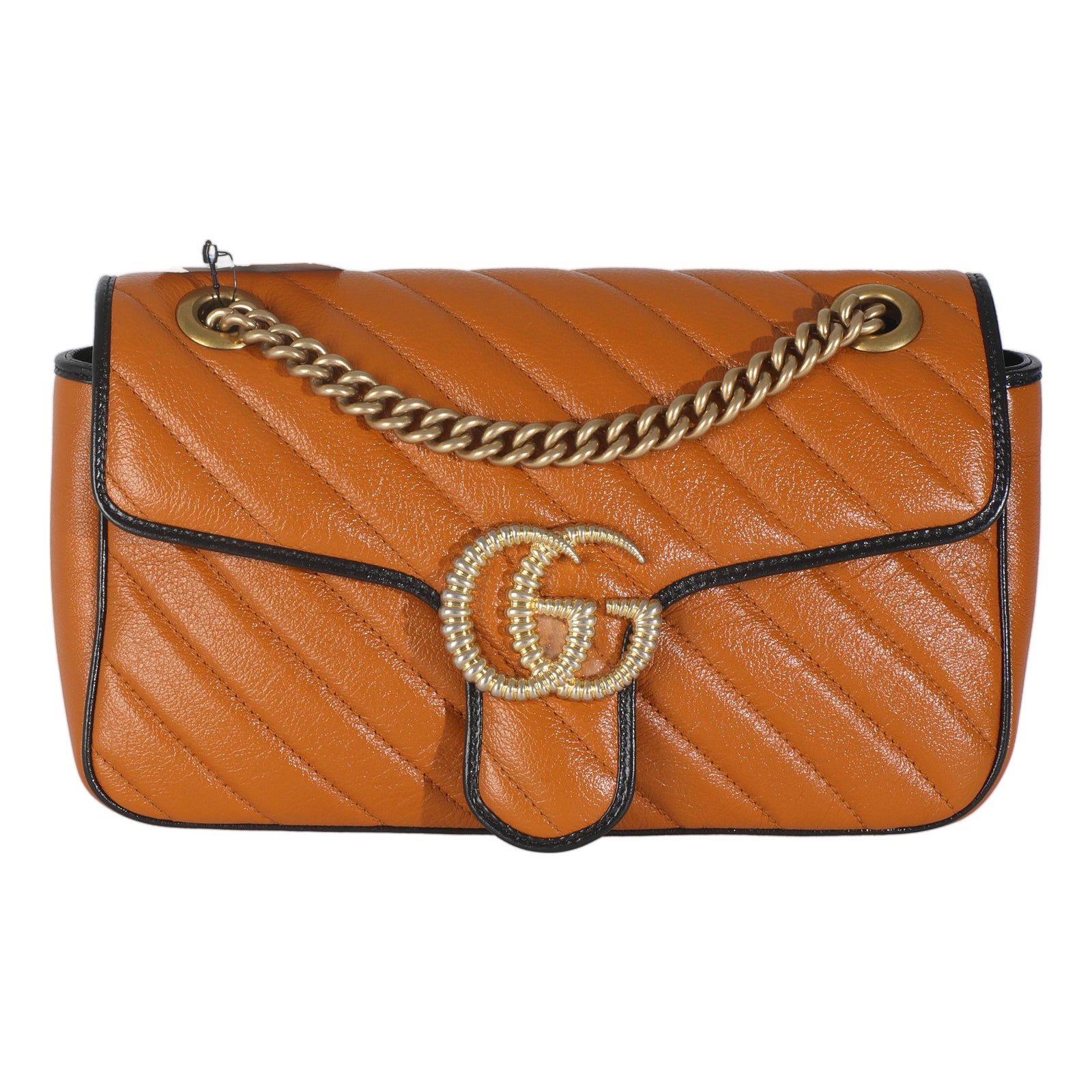 Gucci Cognac Calfskin Matelasse Diagonal Small Torchon GG Marmont ...