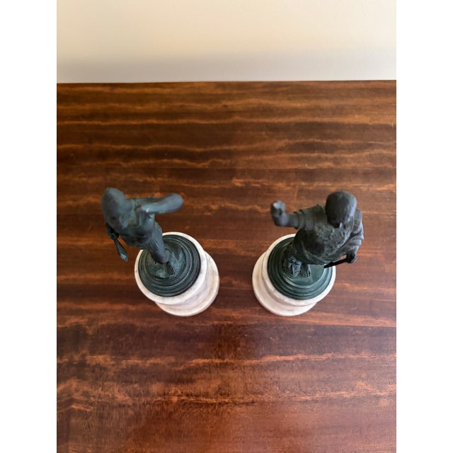 Metal Grand Tour Classical Figures in Brass on Marble Bases, Neoclassical Sculptures, Pair For Sale - Image 7 of 8