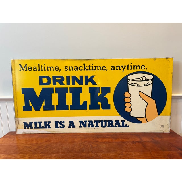 Vintage Connecticut "Drink Milk" Dairy Advertising Metal Sign, 44 Inches For Sale - Image 16 of 18
