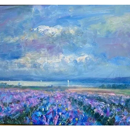 Wood Framed French Provincial Lavender Landscape For Sale - Image 7 of 9