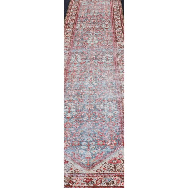 Tribal Antique Persian Malayer Runner With Allover Pattern in Soft Red 3'3 X 13'5 For Sale - Image 3 of 12