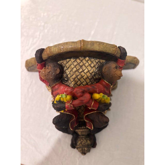 Late 20th Century Hollywood Regency Monkey Wall Shelf Whimsical Red Jacket Bracket With Bamboo Top For Sale - Image 9 of 9
