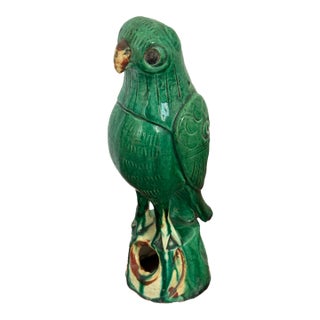 Antique Chinese Green Glazed Pottery Roof Tile Parrot For Sale