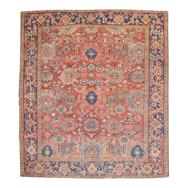 Square Antique Persian Heriz rug no. j5327 For Sale