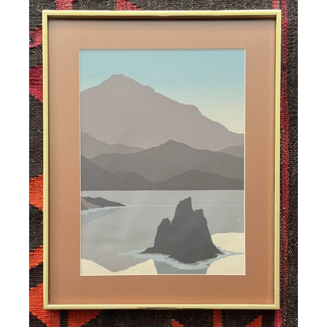 Blue Vintage Modern Landscape Print 70s Minimalism For Sale - Image 8 of 8