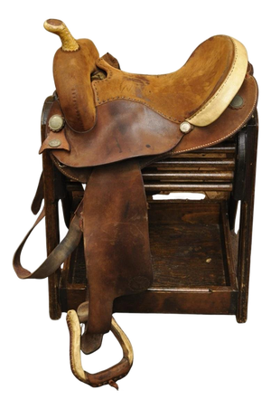 Vintage Circle Y Brand Brown Leather & Suede 14 Inch Barrel Horse Western Saddle