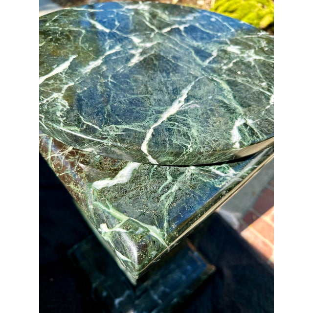 Custom Italian Postmodern Verde Alpi Marble Display Pedestal With Rotating Stone Top For Sale In Los Angeles - Image 6 of 8