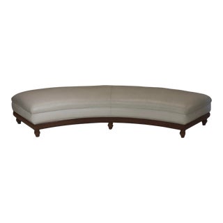 1950s French Mid-Century Curved Bench Upholstered in White Leather For Sale