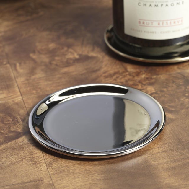 Modern Loire 4-Piece Set Steel Wine Bottle Coasters, Nickel For Sale - Image 3 of 4