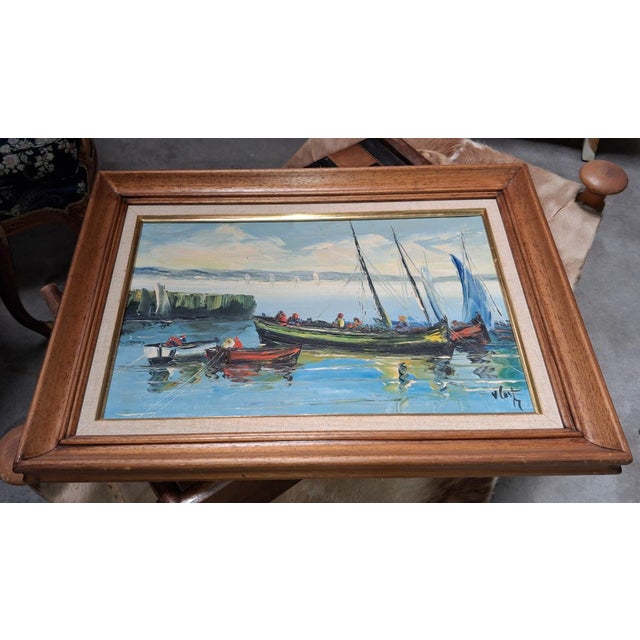Modern V. Le T., Seascape Composition, 1950s, Oil Painting on Canvas For Sale - Image 3 of 5
