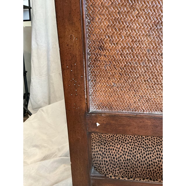 Late 20th Century Regency Style Carved Lion Head Armchair With Cane Back & Leopard Upholstery For Sale - Image 12 of 18