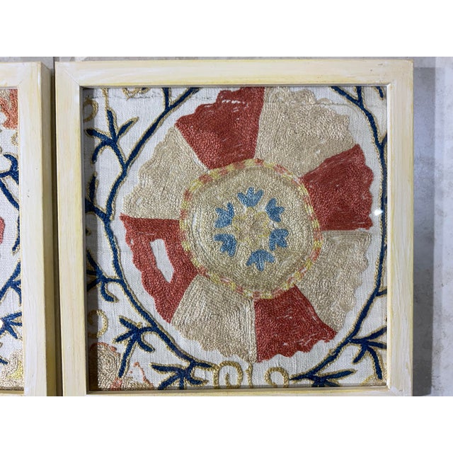 Textile Set of Four 19 Century Antique Silk Suzani Wall Hanging For Sale - Image 7 of 12
