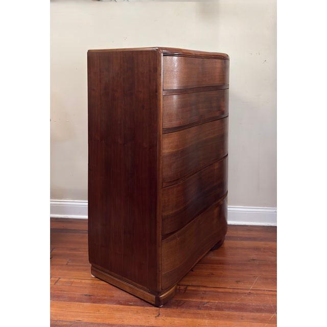 1940s 1940s Antique Deco Style Curved Wavefront Tall Dresser Chest of Drawers For Sale - Image 5 of 15