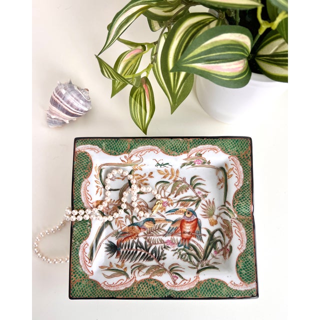 Vintage Gien France “Oiseaux De Paradis” Faience Vide Poche Tray For Sale - Image 10 of 14