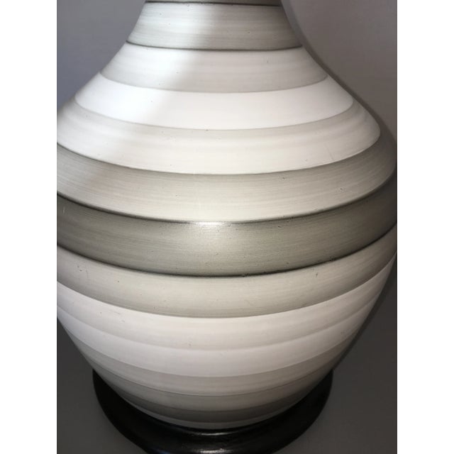 Mid Century Modern Charleton Gray White Striped Table Lamps - a Pair For Sale - Image 9 of 11