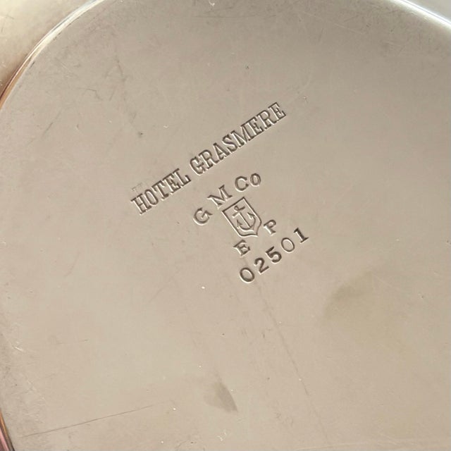 Mid-Century Modern Antique Gorham Hotel Grasmere "Hg" Crest Silverplate Serving Platter Vanity Tray For Sale - Image 3 of 5
