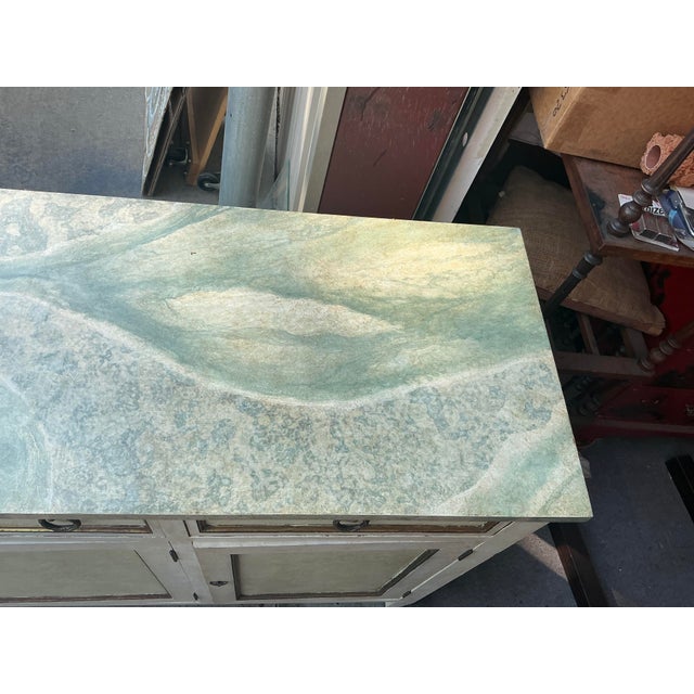 Mid-Century Italian Painted Credenza Sideboard Faux Marble Top With French Neo-Classical Styling For Sale - Image 11 of 12