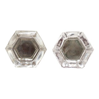 Pair of Vintage 1.25 In. Hexagon Glass Cabinet Knobs For Sale