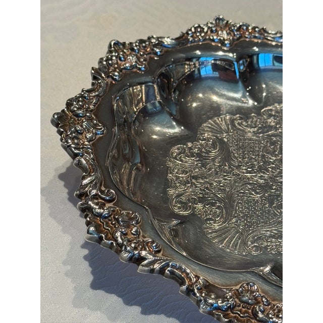 English Vintage Crown Silver Co. Ornate Repoussé Silver Plate Rectangular Serving Platter For Sale - Image 3 of 6