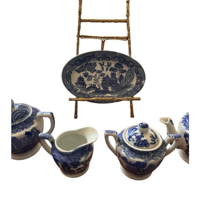 Ceramic 1940s Miniature Blue Willow Children’s Tea Set – 30 Pieces – Occupied Japan For Sale - Image 7 of 10