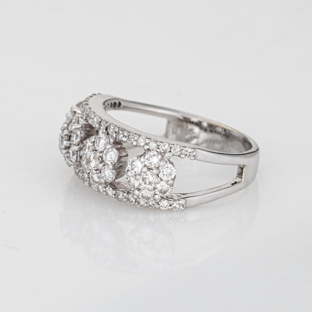 1.35ct Diamond Cluster Ring Sz 6.5 Estate 14k White Gold Band Flowers Jewelry For Sale - Image 4 of 7