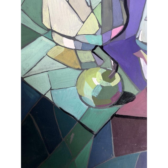Green Gouache Painting Table in the Kitchen Unknown Artist For Sale - Image 8 of 11