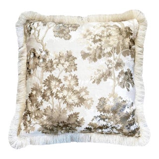 La Canopee Pillow With Brush Fringe - Silver Birch For Sale
