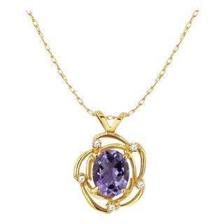 Oval Amethyst with Diamond Accent Necklace For Sale