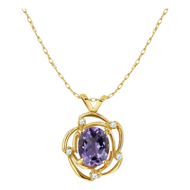 Oval Amethyst with Diamond Accent Necklace For Sale