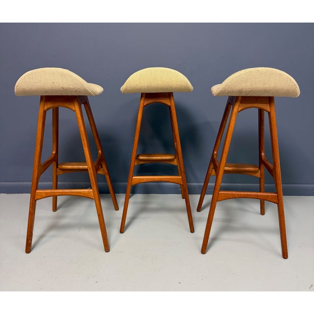 Erik Buck Trio of Model Od-61 Bar Stools by Erik Buch for o.d. Mobler, Denmark, C. 1960's For Sale - Image 4 of 12