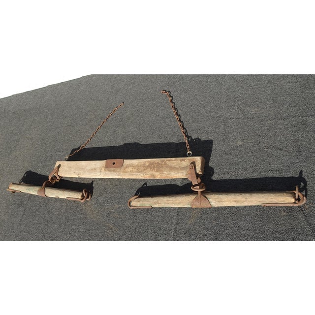 Antique Hand Forged Ox Yoke Primitive Western Farm Tool W Iron Rings Room Decor For Sale - Image 4 of 18