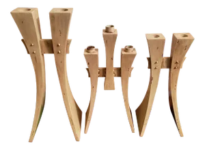 Mid Century Modern Style Folk Art Wooden Candelabra Three-Piece Sculpture, Signed Bg (1989-90) (American)