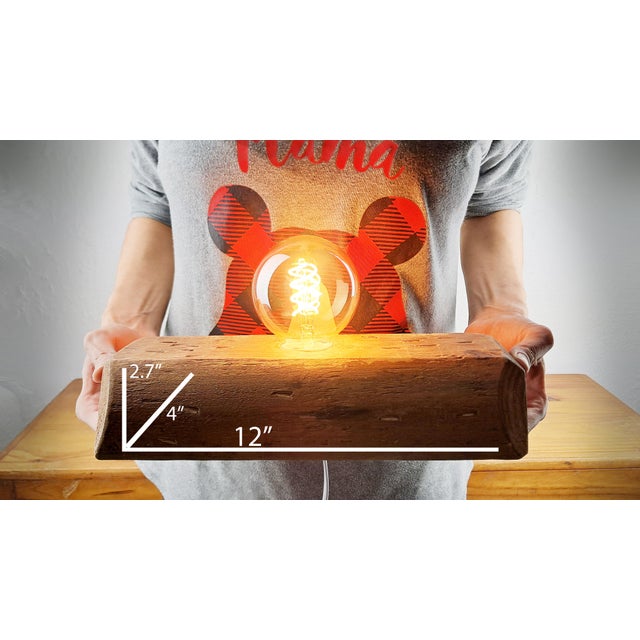 Brown Handmade Modern Solid Natural Reclaimed Wood Edison Filament Lamp Desk Table Top With Switch Key For Sale - Image 8 of 8