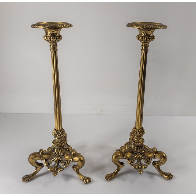 Early 20th Century Early 20th Century Pair of French Art Nouveau Bronze Candlesticks by Victor Paillard Paris For Sale - Image 5 of 14
