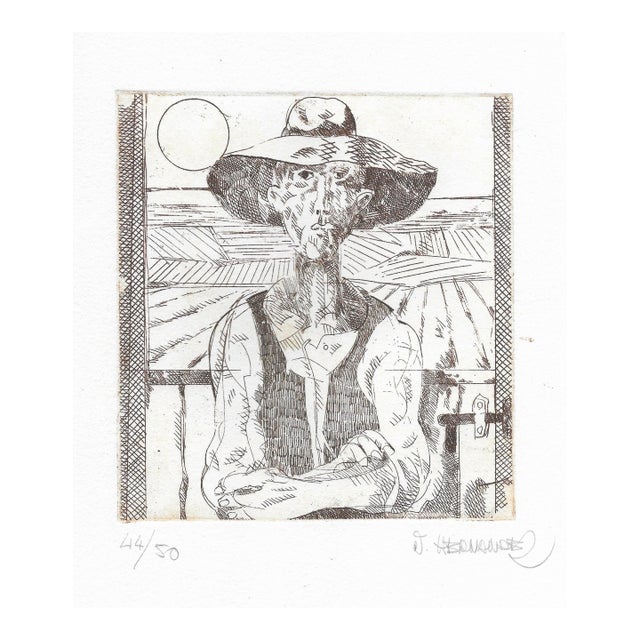 1970s Farmer Etching by Hernandez For Sale